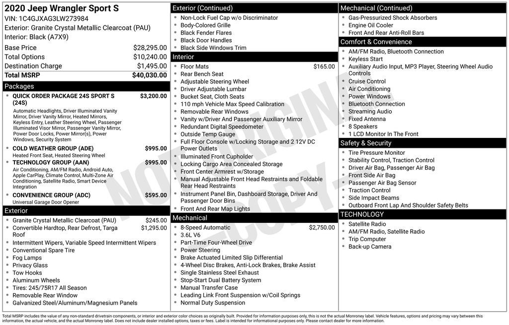 2020 Jeep Wrangler Sport S