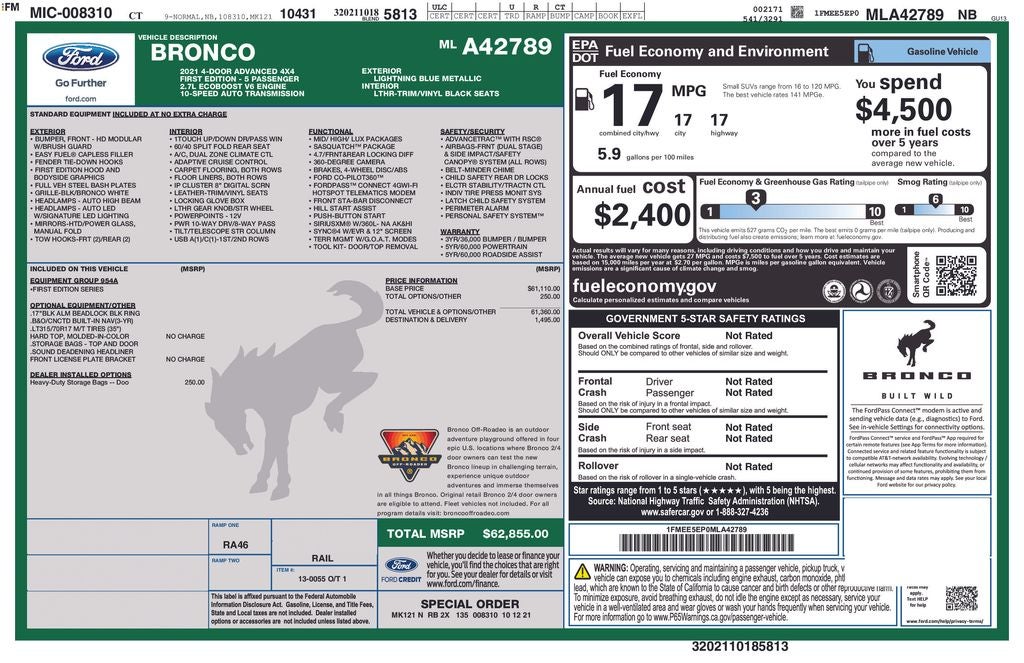 2021 Ford Bronco First Edition