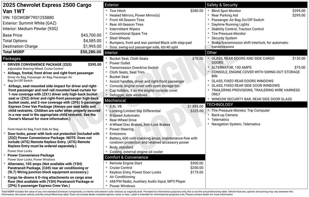 2025 Chevrolet Express 2500 Work Van Cargo