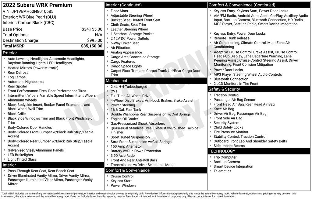 2022 Subaru WRX Premium