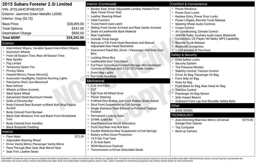 2015 Subaru Forester 2.5i Limited