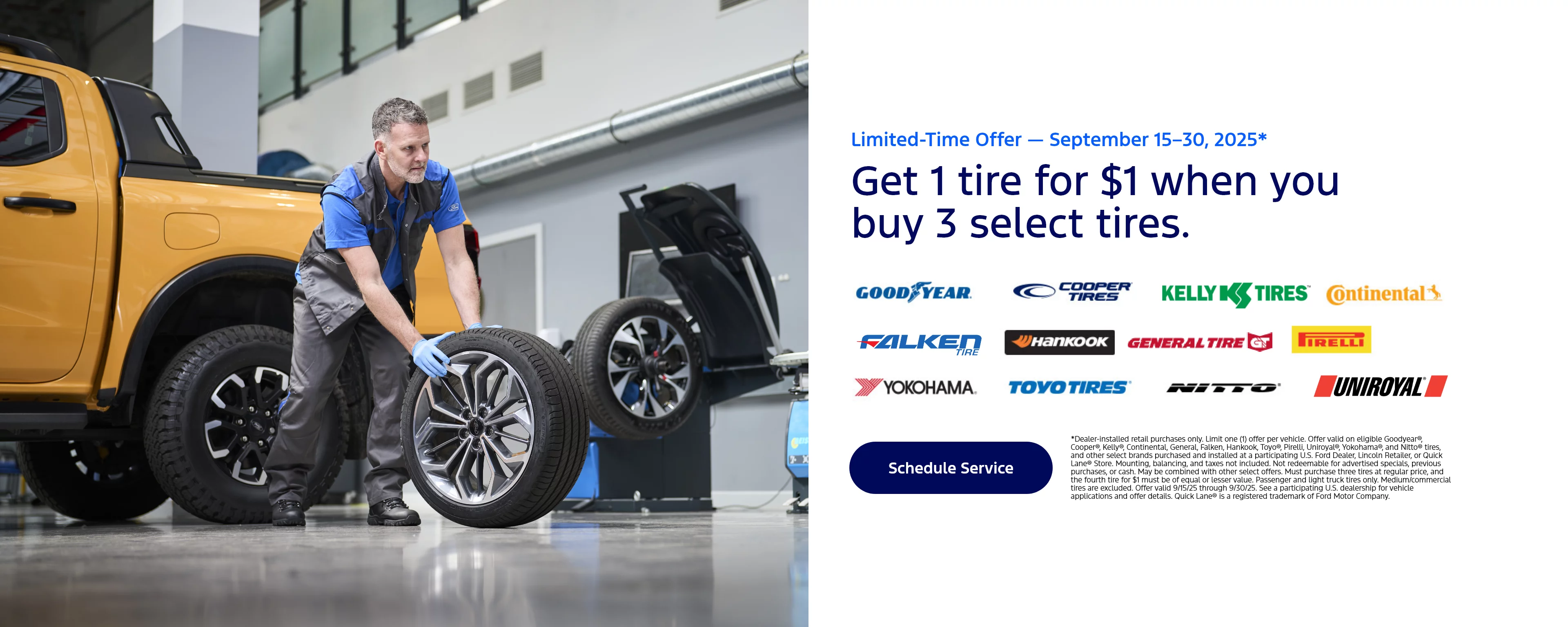 Get 1 Tire for $1 when buy 3 at Gerry Raymond Ford in Charleroi PA